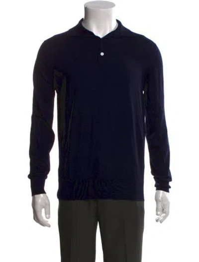 Pre-owned Loro Piana Virgin Wool Crew Neck Polo Sweater In Black