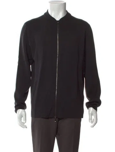 Pre-owned Loro Piana Virgin Wool Mock Neck Cardigan In Black