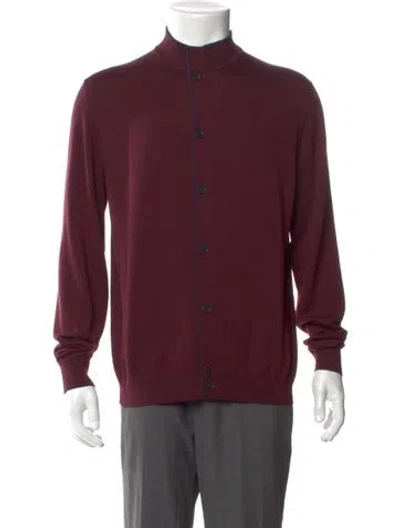Pre-owned Loro Piana Virgin Wool Mock Neck Cardigan In Burgundy