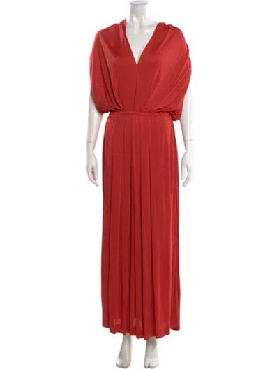 Pre-owned Loro Piana V-neck Long Dress In Orange