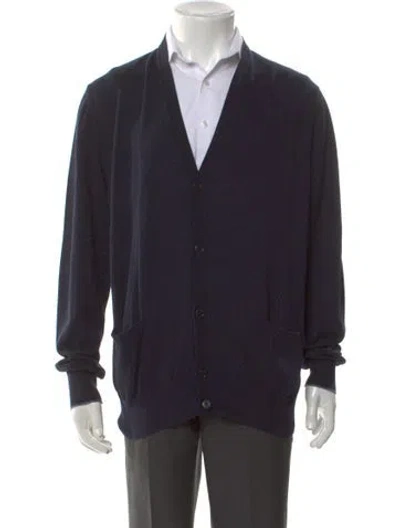 Pre-owned Loro Piana V-neck Long Sleeve Cardigan In Blue