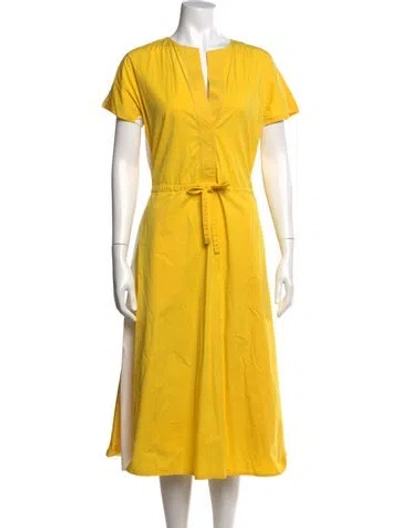 Pre-owned Loro Piana V-neck Midi Length Dress In Yellow