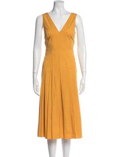 Pre-owned Loro Piana V-neck Midi Length Dress In Yellow