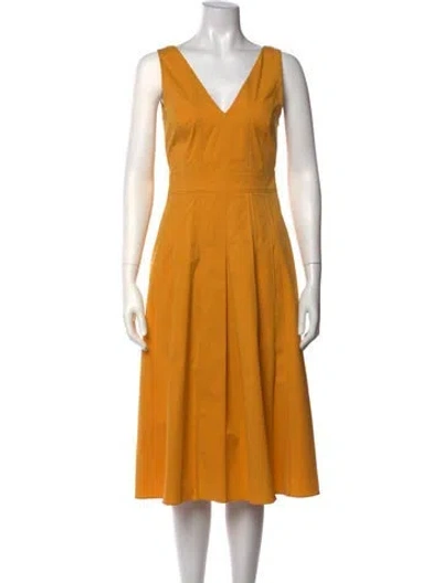 Pre-owned Loro Piana V-neck Midi Length Dress In Yellow