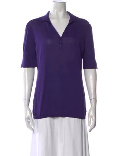 Pre-owned Loro Piana V-neck Short Sleeve Polo In Purple