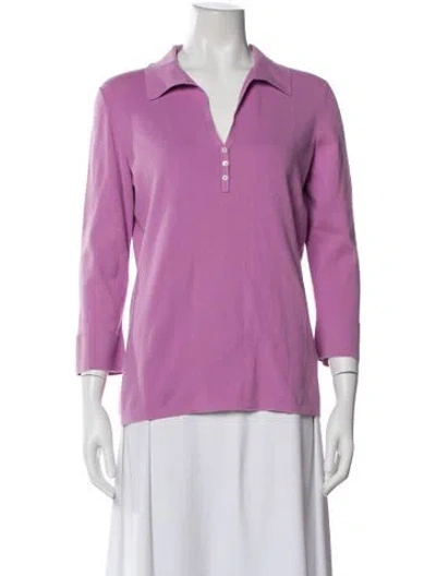 Pre-owned Loro Piana V-neck Three-quarter Sleeve Polo In Purple