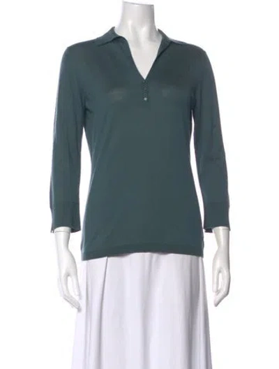 Pre-owned Loro Piana V-neck Three-quarter Sleeve Top In Green