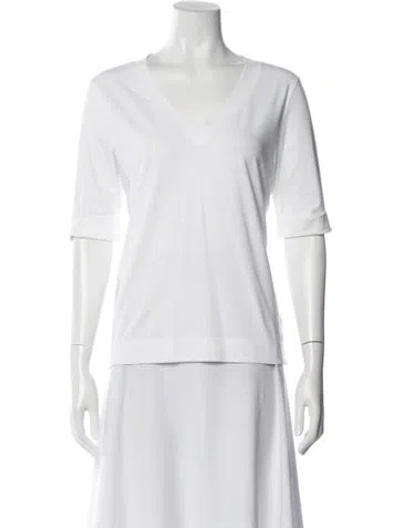 Pre-owned Loro Piana V-neck Three-quarter Sleeve T-shirt In White
