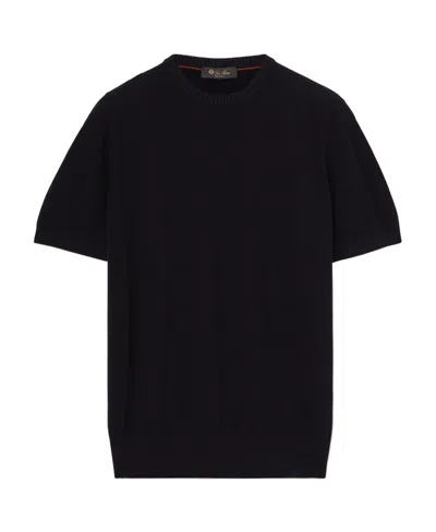 Loro Piana Walkery Knitted Round Collar Short Sleeves In Black