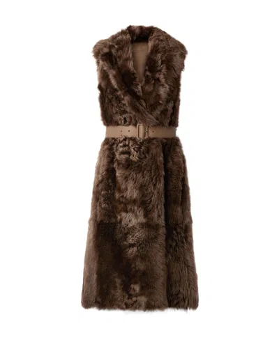 Loro Piana Wear Two Girdle Sleeveless Coats In Brown