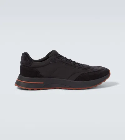 Loro Piana Weekend Walk Evo Suede-trimmed Shell Sneakers In Black