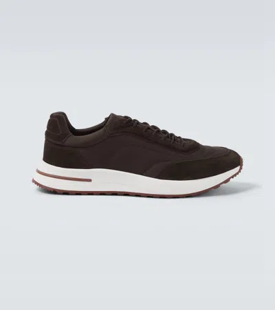Loro Piana Weekend Walk Suede-trimmed Shell Sneakers In Brown