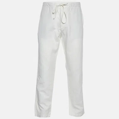 Pre-owned Loro Piana White Cotton & Linen Tapered Trousers Xxl