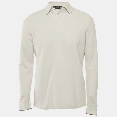 Pre-owned Loro Piana White Cotton Pique Long Sleeve Polo T-shirt M