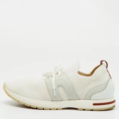 Pre-owned Loro Piana White Knit Fabric And Suede 360 Lp Flexy Walk Lace Up Sneakers Size 40