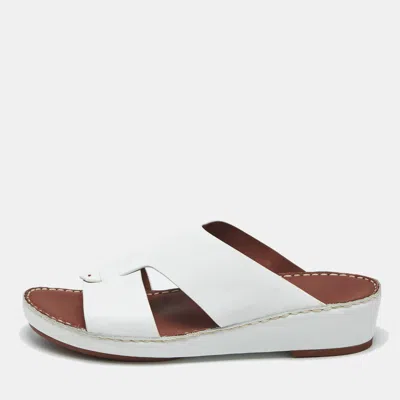 Pre-owned Loro Piana White Leather Buckle Slide Sandals Size 43