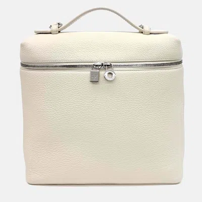 Pre-owned Loro Piana White Leather Extra Pocket Backpack