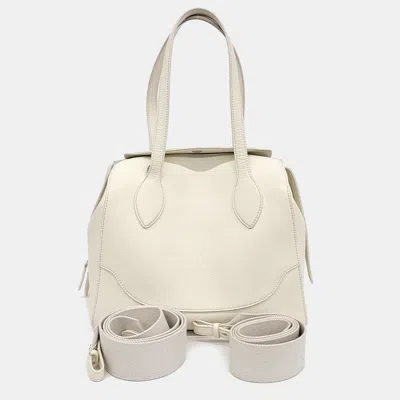 Pre-owned Loro Piana White Leather Sesia Happy Day Medium Bag