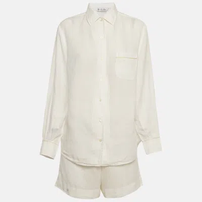 Pre-owned Loro Piana White Linen Shirt And Shorts Set M/l