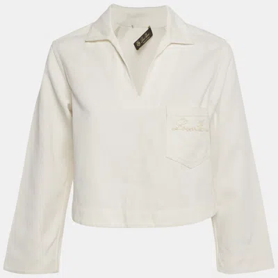 Pre-owned Loro Piana White Logo Embroidered Pocket Top S