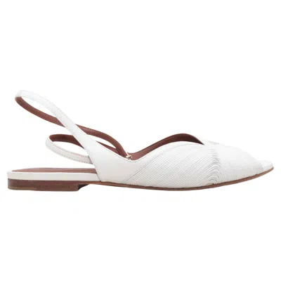 Pre-owned Loro Piana White  Peep-toe Ankle Strap Flats Size 38