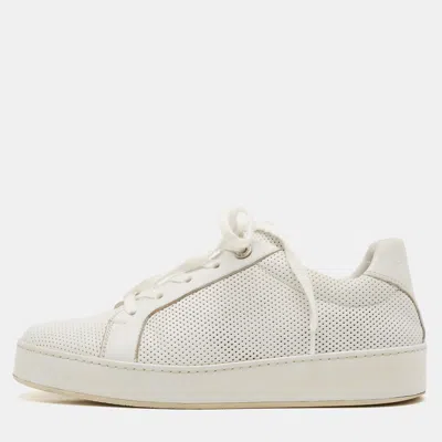 Pre-owned Loro Piana White Perforated Leather Low Top Sneakers Size 37