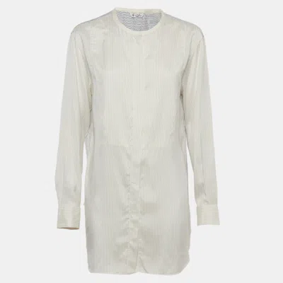 Pre-owned Loro Piana White Striped Silk Mandarin Collar Shirt M