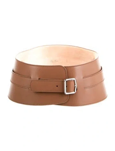 Pre-owned Loro Piana Wide Leather Waist Belt In Brown