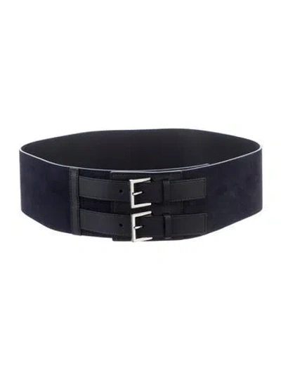 Pre-owned Loro Piana Wide Suede Waist Belt In Blue