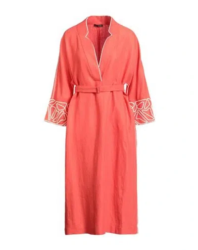 Loro Piana Woman Midi Dress Tomato Red Size 6 Linen