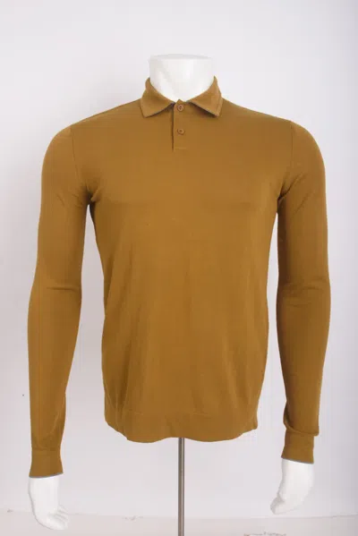 Pre-owned Loro Piana Womans Polo Shirt Top Sweater Size 48 Us 14 Mustard Brown Cotton