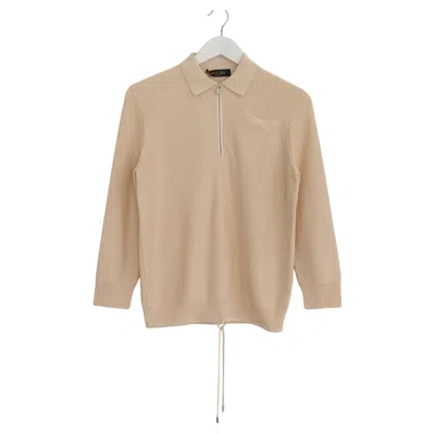 Pre-owned Loro Piana Women's 2010s Polo Porto Ercole Beige Silk Cotton Sweater In Brown