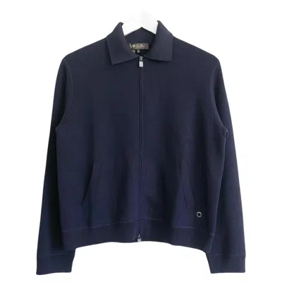 Pre-owned Loro Piana Women's Beau Rivage Navy Silk Cashmere Knit Bomber Jacket In Blue