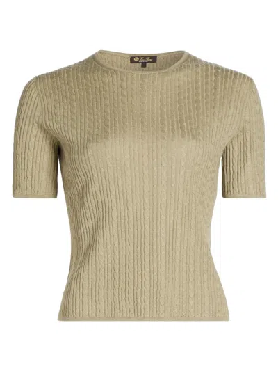 Loro Piana Women's Cable-knit Cashmere-silk Sweater In Brown