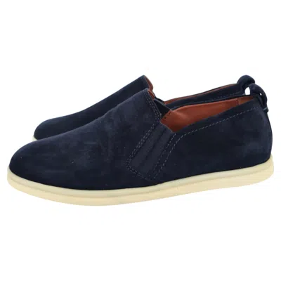 Pre-owned Loro Piana Women's Cocoon Walk Loafers Navy Blue Suede Size 38/uk5