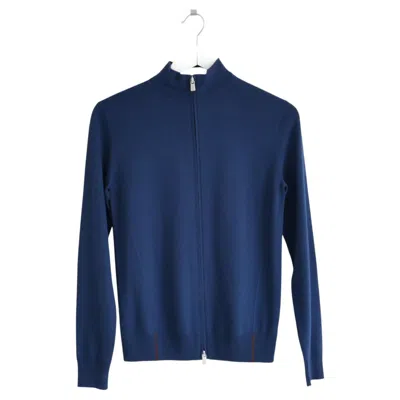 Pre-owned Loro Piana Women's Contemporary Navy Wool Zip Up Cardigan, It40/uk8 In Blue