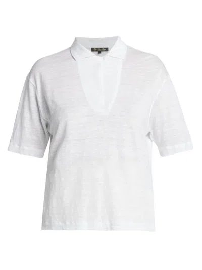 Loro Piana Women's Gargano Linen Polo Top In White