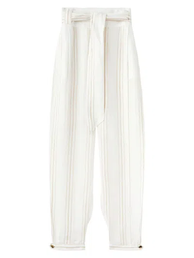 Loro Piana Women's Gustel Stripe Linen Pants In Ginseng White