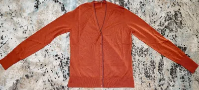 Pre-owned Loro Piana Women Italy 100% Virgin Wool Brown Cardigan Size 46 In Orange