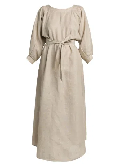 Loro Piana Women's Mina Linen Midi-dress In Grain Beige