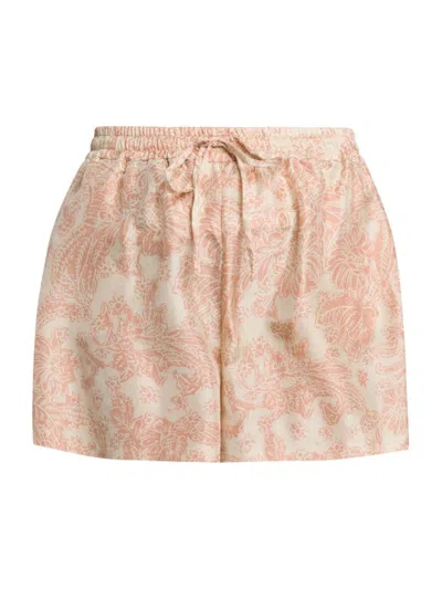 Loro Piana Women's Perth Botanical-print Silk Shorts In White