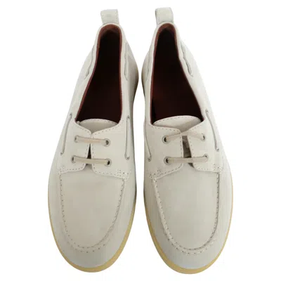 Pre-owned Loro Piana Women's Sea Walk Loafers In Pale Grey Suede, Size 38 In Gray