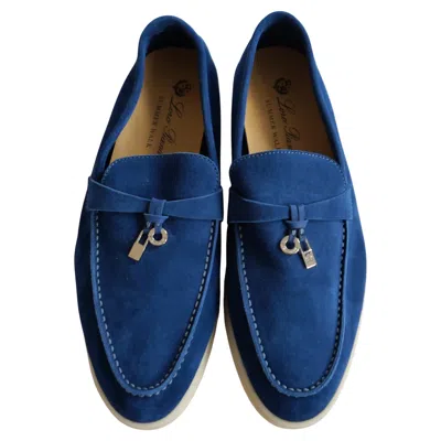 Pre-owned Loro Piana Women's Summer Charms Loafers In Petrol Blue, Size 38