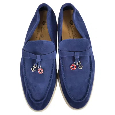 Pre-owned Loro Piana Women's Summer Charms Walk Loafers Navy Suede Size 38/uk5 In Blue