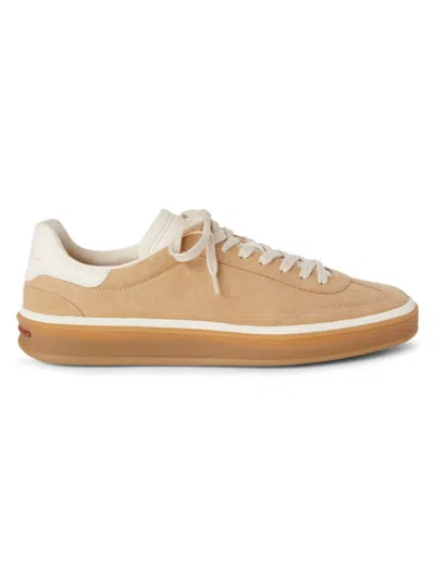 Loro Piana Mixed Leather Low-top Tennis Trainers In Dune