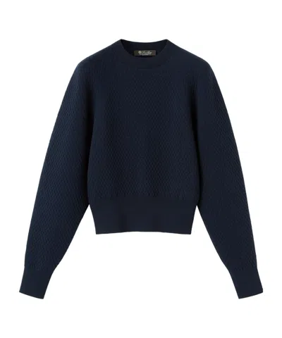 Loro Piana Wool Blend Crew Neck Sweater In Blue