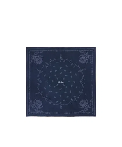 Loro Piana Wool Square In Eclypse Blue/white