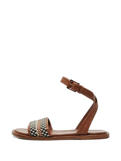 Pre-owned Loro Piana Woven Ankle-wrap Sandals In Brown