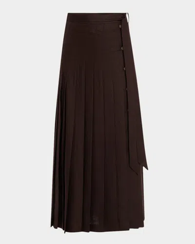 Loro Piana Yasmina Pleated New Summer Twill Midi Skirt