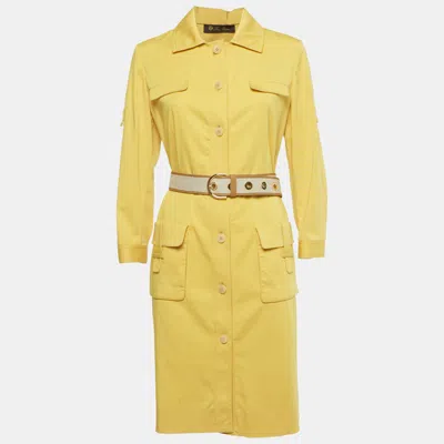 Pre-owned Loro Piana Yellow Cotton Button Front Belted Coat Dress M